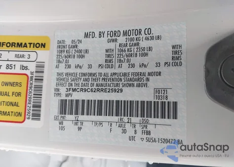 2024 Ford Bronco Sport Outer Banks from USA, damaged, VIN 3FMCR9C62RRE25929